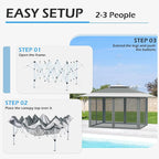 ECOTOUGE 13x13 FT Pop Up Canopy Tent with Mosquito Nettings, Patio Party Instant Shelte Gazebo w/Carrying Roller Bag Waterproof and UV Resistant for Outdoor Garden, Grill and Backyard, Grey-White