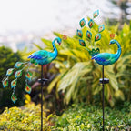 DREAMSOUL Peacock Solar Lights Outdoor 2 Pack, Waterproof Outdoor Solar Lights for Yard Pathway Peacock Garden Decor