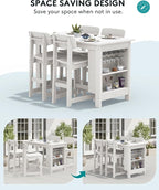 SERWALL Outdoor Bar Table, All Weather HDPE 36" Counter Height Dining Table with Storage and Wine Rack for Patio, Garden, Backyard, Balcony, Poolside, White