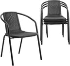 VINGLI PE Rattan Outdoor Dining Chairs Set of 4, Plastic Stackable Patio Chairs for Indoor, Porch, Restaurant, Garden, Black