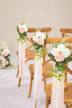 Artificial Flowers Set of 10 Pink Rose Pew Decor with Ribbon Ties