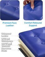AmasSmile Storage Ottoman Foot Rest Stool, 17 inch Folding Leather Footstool Bench, Short Ottoman Stool, Blue Storage Foot Rest Store, Books