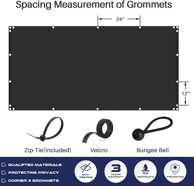 Windscreen4less Privacy Fence Screen Heavy Duty Windscreen Fencing Mesh Fabric Shade Net Cover with Brass Grommtes for Outdoor Wall Garden Yard Pool Deck, 6'x59' Black