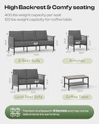 Aluminum Outdoor Patio Furniture Set with Dual-Layer Coffee Table, 5 Piece Modern Patio Conversation Sets with PE Rope, Outdoor Sectional Sofa with Thick Cushions for Balcony, Deck, Charcoal