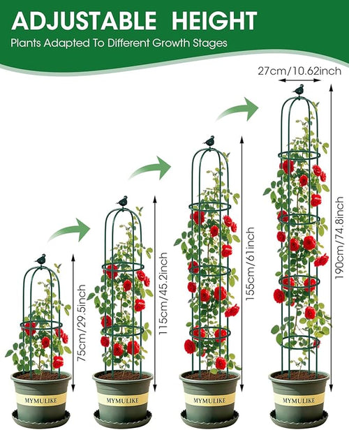 2PCS Garden Trellis for Climbing Plants, 6.2FT Rustproof Metal Pipe with Heavy Duty Plastic Coated, Garden Outdoor Indoor Potted Plant Support, Obelisk Garden Trellis for Climbing Vine (Green)