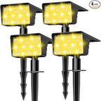 Solar Spot Lights Outdoor with 60 LED & Auto On/Off, 4 Pack Solar Lights Outdoor Waterproof IP68 with 3 Lighting Modes, 2-in-1 Solars Landscape Light for Outside, Garden, Yard(Warm White)