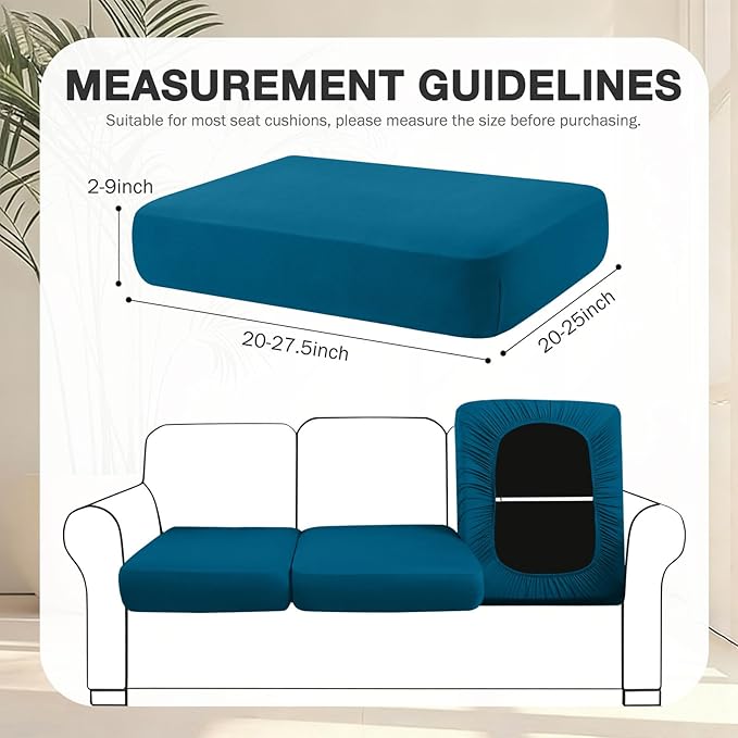 Cushion Covers 8-Piece Set in Peacock Blue, Stretch Fit, Cover Only