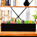 16.1 x 3.2 x 3.5 Inch Long Rectangular Planter Box Window Sill Plant Box Metal Water Trough Indoor Large Modern Steel with Drainage Holes Herb Garden Home(Black)