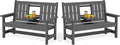SERWALL Outdoor Bench with Cup Holder, 58" HDPE Garden Park Bench Suitable for 3 Person, All Weather Patio Benches with High Backrest and Wide Armrests for Garden, Park, Yard, Front Porch, Grey