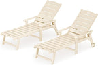 LUE BONA Outdoor Chaise Lounge Chairs Set of 2, HDPS Chaise Lounger, 5 Positions Adjustable Lounge Chairs, Pool Lounge Chair with Wheels for Poolside, Sand