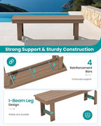 SERWALL 2-Person Outdoor Bench Backless, HDPE Outdoor Benches Weatherproof, 700 Lbs Weight Capacity, Poly Lumber Patio Furniture for Garden, Porch and Park, Brown