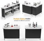 VINGLI 43" Portable Bar Table with Pole, 3-Tier Shelves, Mobile Bar Table for Events, Party, Camping, Picnic, Tradeshow, Indoor with Black Skirt