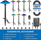 SUNVIE All-in-One RGBW Landscape Lighting Kit, 8 Pack Color Changing Low Voltage Landscape Lights with Connector Transformer 100FT Wire, 3W Multi-Color Pathway Lights for Holiday Walkway Garden Yard