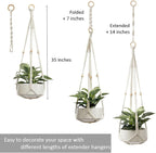 CADNLY Macrame Plant Hangers Indoor – Rope Hanging Plant Holder with Extender - Boho Hanging Planters Indoor - White Macrame Hanger Outdoor Flower Pot Holder from Ceiling Wall 3 Pack 6 Hooks