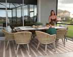 PURPLE LEAF 9 Pieces Outdoor Dining Set with Patio Aluminium Dining Table and Woven Rattan Chairs Modern Metal Furniture Cushions Sets for Garden Yard Indoor Kitchen Champagne