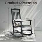 Patio Rocking Chair Outdoor Set of 1,Weather Resistant Poly Resin Oversized Porch Rocker,Indoor Outdoor Use(1, Black)