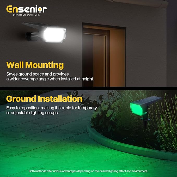 Ensenior Solar Spotlights Outdoor RGB, 7+1 Color Changing Mode Outdoor Landscape Lighting, IP65 Waterproof, Automatic ON/Off Solar Powered Spotlight, Halloween Christmas Decorations (4-Pack)