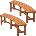 FORTUNO Outdoor Wooden Curved Backless Porch Bench Rustic Style Cedar/Fir Wood Log Fire Pit Bench for Patio Garden Deck and Backyard, 40"-54" W×13" D×16.5" H, Brown, 2 Packs