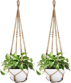 Mkono 43 Inch Macrame Plant Hanger Large for up to 12 Inch Pot Extra Long Hanging Plant Holder No Tassels Hanging Planter Basket with Wood Beads for Indoor Outdoor Home Decor, Brown, Set of 2