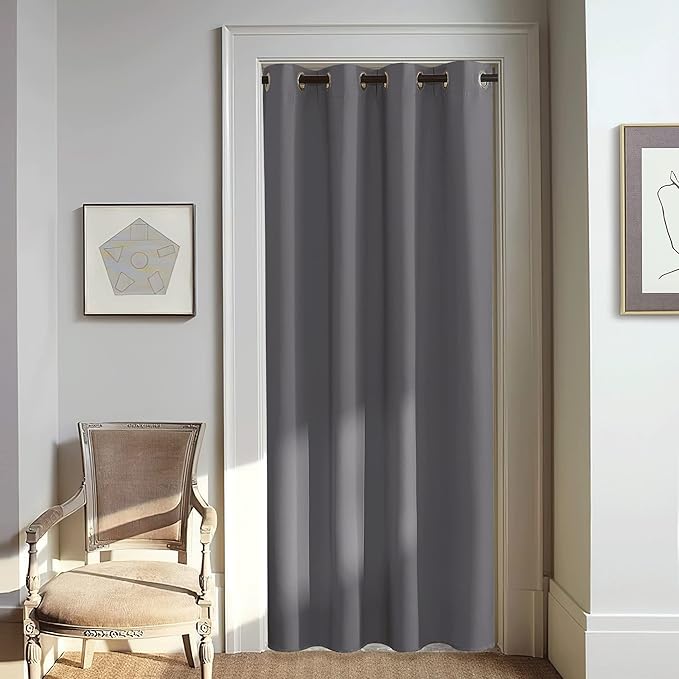 Blackout Doorway Curtain 80 inch Length – 1 Panel, 46 x 80 Inch, Grey