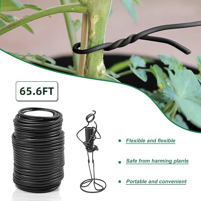 Decoroca Soft Plant Ties for Support - 65.6' Reusable Waterproof Plant Wire, Garden Twist, Office Organization and Decoration Binding（1pc/Black）