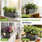 4 Pack Self Watering Pots for Indoor Plants 17 Inches Window Boxes Planters Rectangular Flower Pots Rectangle Herb Pots Large Plant Pots with Drainage Holes and Saucers Windowsill Planter, Grey