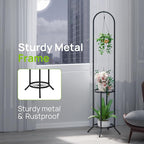 2-tier Hanging Plant Stand Plant Hanger Indoor Outdoor Corner Plant Stands for Indoor Plants, Space-Saving Iron Planter Shelves, Multiple Flower Pot Display Holder Shelf with Hanging Hook, Indoor Outdoor Heavy Duty Planter Shelving Unit (n-style,Black)