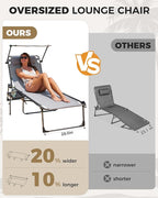 KingCamp Oversized Padded Chase Lounge Chairs, Extra-Wide Folding Tanning Chair Adjustable 5-Position 400lbs Heavy Duty Lounger with Double-Layer Oxford Canopy Shade for Outdoor Beach Patio Sun Pool