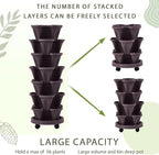 Umigy 2 Set Espresso Brown 7 Tier Vertical Planter Stackable Tower Planters Strawberry Herb Flower and Vegetable Pots Indoor Outdoor Gardening Pots with Removable Wheels and Tools