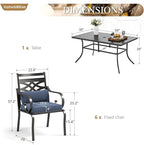 Sophia and William Patio Dining Set for 6, Outdoor Table and Chairs, Removable Blue Seat Cushions, 60" Black Patio Dining Table,Blue