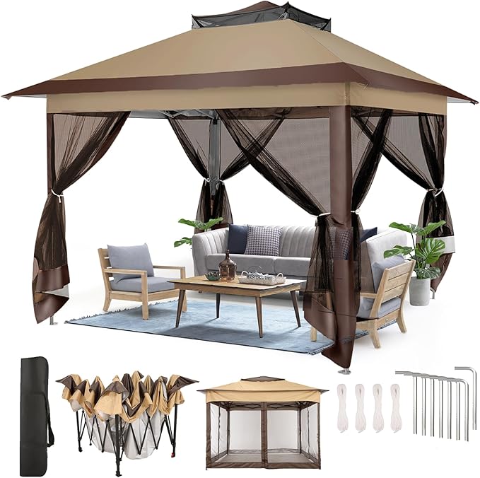 10x10 Pop Up Gazebos on Clearance 11x11 Canopy Tent Easy Up – Coffee