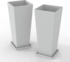 Tall Planters for Outdoor Plants Set of 2, 23.6" Large Taper Flower Plant Pots with Drainage Hole and Drainage Trays, Weather-Resistant Plastic planters for Patio, Porch, Garden, Grey