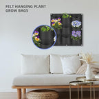 9 Pockets Hanging Planter Bags, Hanging Vertical Wall Mounted Plant Planting Grow Bags, Herb Garden Planter Outdoor Indoor Growing Bag, Gardening Vertical Greening Flower Container(0.5m×0.5m, Black)