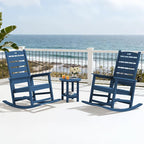 SERWALL Oversized Outdoor Rocking Chair, HDPE Patio Rocking Chair with Footrest for Adults, All Weather Porch Rocker for Deck Patio Balcony, Navy