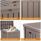 ROJIK 57 Gallon Outdoor Storage Housing Deck Box - Waterproof Patio Furniture, Garden Tools, Cushions, Pool Accessories Storage Bench with Lockable Lid and Side Handles（Grey）