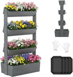 SUNYRISY 4 Tiers Vertical Raised Garden Bed Outdoor Planter Tower, Wooden Freestanding Planter Box for Planting Herbs Flowers Vegetables Patio Balcony Indoor Outdoor Gardening, Grey