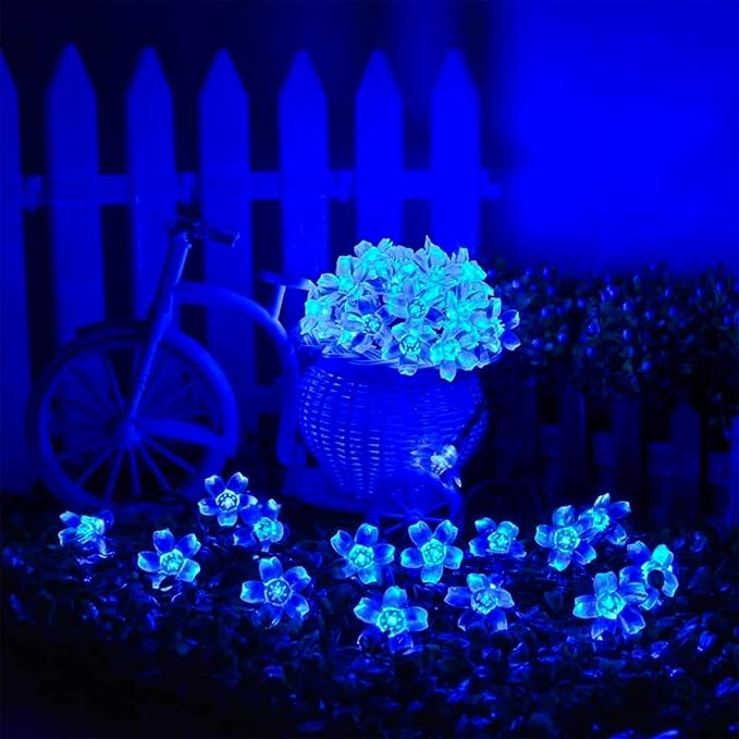 Indoor String Lights, 33ft 100 LED Blue Cherry Blossom Flowers, 8 Modes