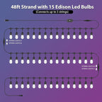 Mlambert 48FT Outdoor Patio Lights Waterproof Dimmable with Remote, RGB Cafe LED String Light with 15 Shatterproof Bulbs for Bistro Party-Black 1 Pack
