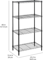 Amazon Basics 4-Shelf Steel Wire Storage Shelves for Garage, Adjustable Metal Shelving Unit, 200 lbs Per Shelf, 23.2" W x 48" H x 13.4" D, Black | Sturdy, Adjustable, Easy Assembly, Storage