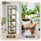 Corner Plant Stand with Grow Light Shelf 5 Tiered Plant Stand 59” Tall Flower Holder with 4 LED Grow Light Flower Stands for Indoor Plants Wood Corner Shelves for Plants Outdoor