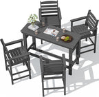 SERWALL Outdoor Bar Set - 4 Adirondack Bar Chairs & Bar Height Table with 1.6" Umbrella Hole, All-Weather HDPE Patio Furniture for Poolside, Backyard, Garden - Grey