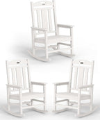 Ciokea Oversized Outdoor Rocking Chairs Set of 3, 380lbs Heavy-Duty Large Patio Rocker, High Back Cozy Porch Chairs, Weather Resistant Patio Rocking Chairs for Outside, Fire Pit, Deck, White
