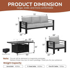 Solaste Aluminum Patio Furniture Set with Fire Pit Table, 4 Piece Metal Outdoor Furniture with Water-Resistant Cushions, Modern Patio Conversation Set for Backyard,Black Frame and Grey Cushion