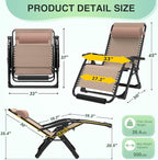 Suteck Oversized Zero Gravity Chair,33In XXL Lounge Chair w/Removable Cushion&Headrest, Reclining Camping Chair w/Upgraded Lock and Footrest, Reclining Patio Chairs Recliner for Indoor Outdoor,500LBS