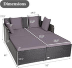 Outdoor Rattan Daybed, Patio Loveseat Sofa Set w/Comfortable Cushions, Extra Pillows & Metal Foot, Sunbed Wicker Furniture for Yard/Poolside/Living Room/Garden/Porch, Grey