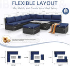 NICESOUL 11 Piece High-End Outdoor Furniture Set, 29.3'' High Back XL Big Size Wicker Patio Sectional, Wide Deep Comfy Conversation Sofas for Garden Deck Backyard Porch, 2 Color Cushion Navy & Grey