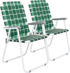 VINGLI Patio Lawn Webbed Folding Chairs Set of 2, Outdoor Beach Chair Portable Dining Chair for Outdoor Yard, Garden (Dark Green, Classic)