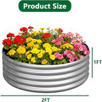 zizin 2 Pcs Round 2x2x1ft Raised Garden Bed Kit Metal Planter Box for Planting Vegetables, Silver