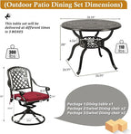 Cast Aluminum Outdoor Patio Dining Set, All Weather Outdoor Furniture Dining Set for Patio, Balcony, Lawn, Garden, Backyard (1 Round Table+4 Red Swivel Dining Chairs)