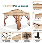 11x11 Pop Up Gazebo Canopy Tent Easy Up Outdoor Gazebo – Khaki